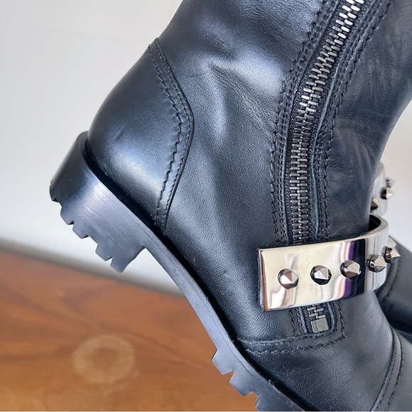 Alexander McQueen • black calfskin boot chunky silver metal studded moto - Picture 14 of 16